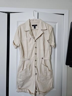 Forever 21 Cream Short-Sleeve Utility Romper Jacket